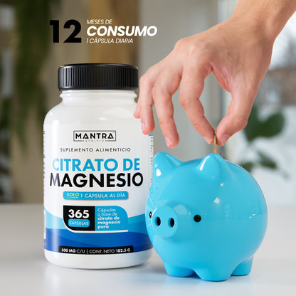 Citrato de Magnesio | 365 Cápsulas – 500 mg de Magnesio Puro