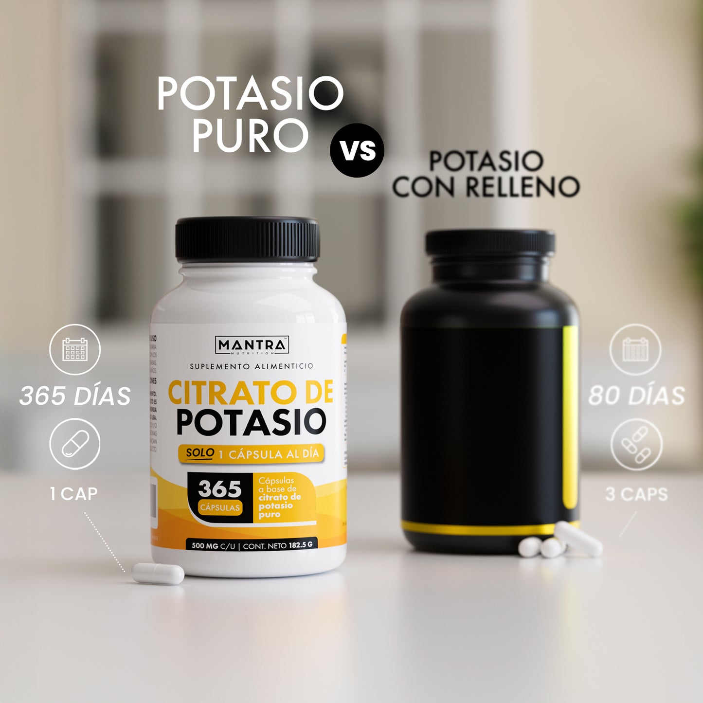 Citrato de Potasio | 365 Cápsulas – 500 mg de Potasio Puro